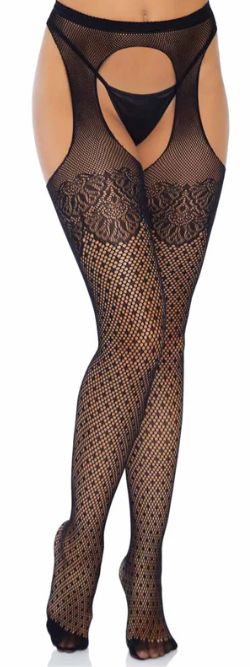 Polka Dot Fishnet Suspender Hose with Cuban Heel