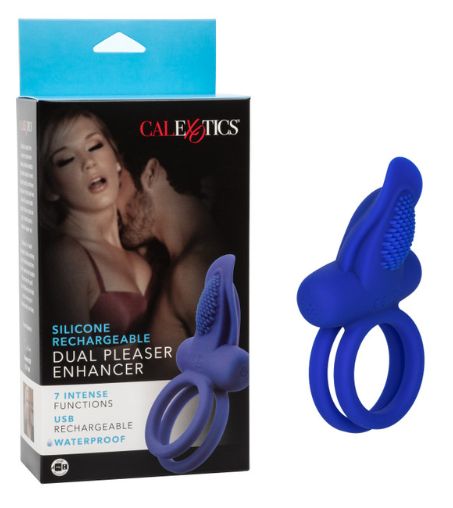 Silicone Rechargeable Dual Pleaser Enhancer, Color: Blue