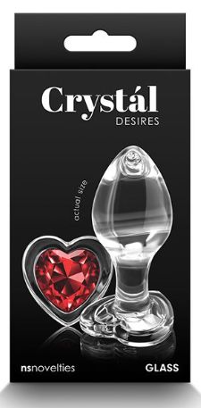 Crystal Desires Glass Heart Gem Butt Plug Medium, Color: Clear &amp; Red