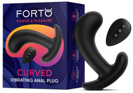 Forto Curved Vibrating Anal Plug, Color: Black