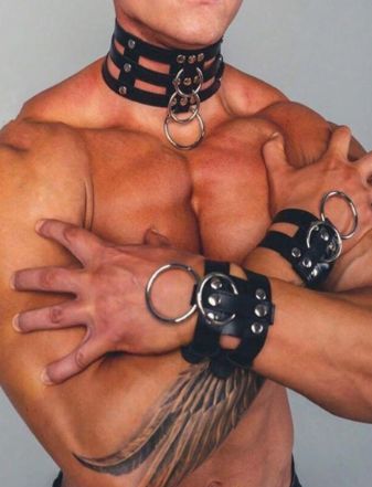 PU Leather Men Harness Handcuffs and Neck Collar