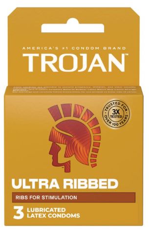 Trojan Ultra Ribbed Condoms, Size: 3 Count
