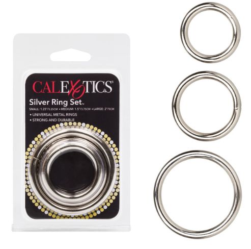 3 Piece Silver Cock Ring Set, Color: Metallic