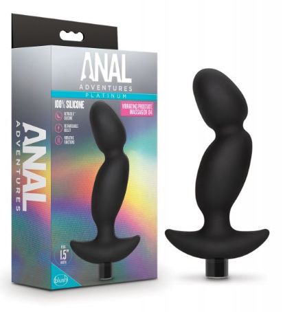 Blush Anal Adventures Platinum Silicone Vibrating Prostate Massager 04, Color: Black
