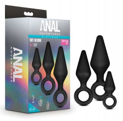Blush Anal Adventures Platinum Silicone Loop Plug Kit - Black