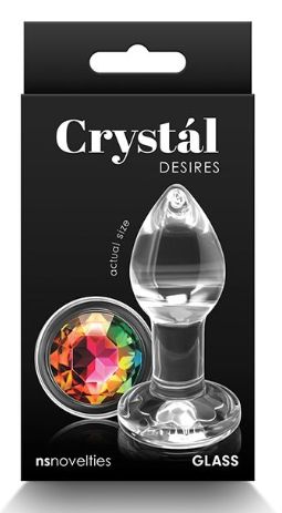 Crystal Desires Glass Round Gem Butt Plug Small, Color: Rainbow