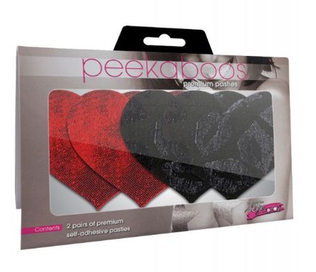 Peekaboos Heart Pasties Pack of 2, Color: Black &amp; Red