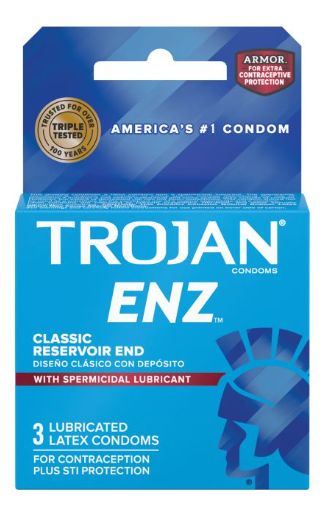 Trojan Enz Spermicidal Lubricated Condoms, Size: 3 Pack, Variation1: Spermicidal