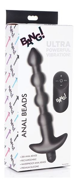 Bang! 28X Vibrating Silicone Anal Beads w/Remote Control, Color: Black