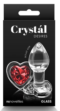 Crystal Desires Glass Heart Gem Butt Plug Small, Color: Clear &amp; Red