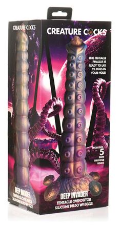 Creature Cocks Deep Invader Tentacle Ovipositor Silicone Dildo w/Eggs - Multi Color