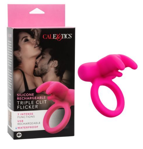 Silicone Rechargeable Triple Clit Flicker, Color: Pink