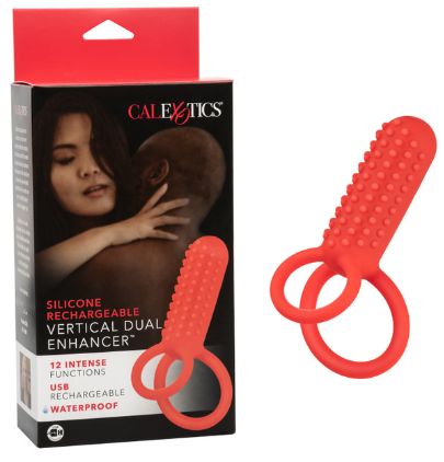 Silicone Rechargeable Vertical Dual Enhancer, Color: Red