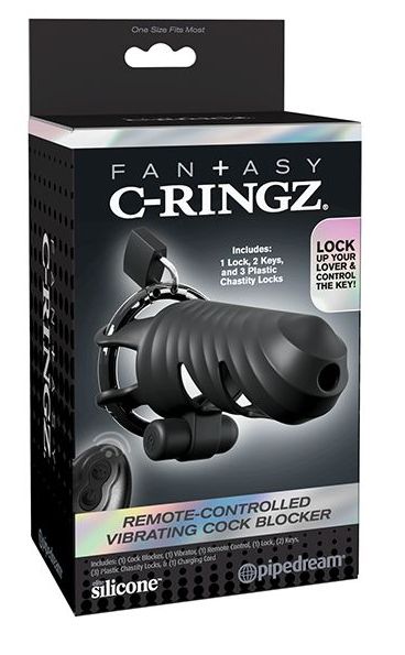 Fantasy C-Ringz Remote Controlled Vibrating Cock Blocker, Color: Black