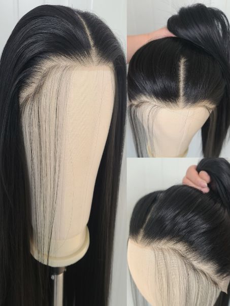 24" Straight Black Color Lace Front Wig