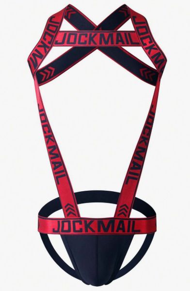 JOCKMAIL Men's Shoulder Straps Underwear 2-In-1 Jockstrap Bodysuit, Color: Red, Size: Medium