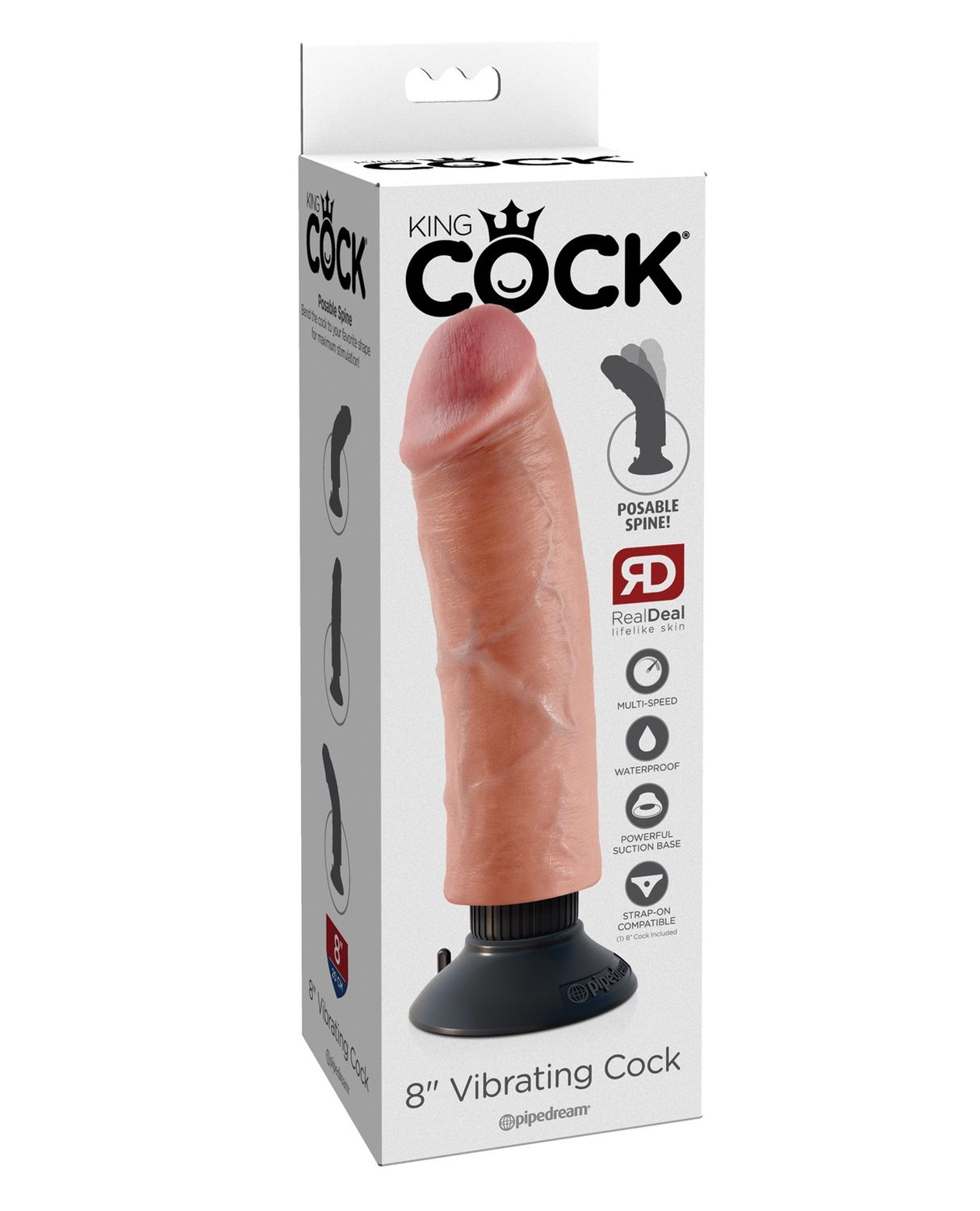 King Cock 8" Vibrating Cock, Color: Flesh