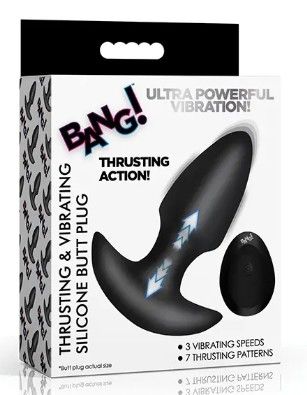 Bang! Thrusting &amp; Vibrating Butt Plug, Color: Black