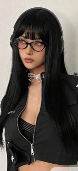 24 Inch Black Long Straight Synthetic Wig With Bangs
