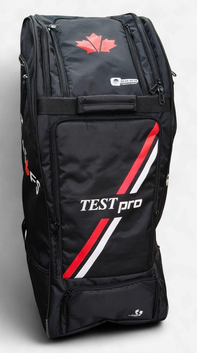 Red Leafs Test Pro Edition Duffle Wheelie Cricket Kit Bag - Black