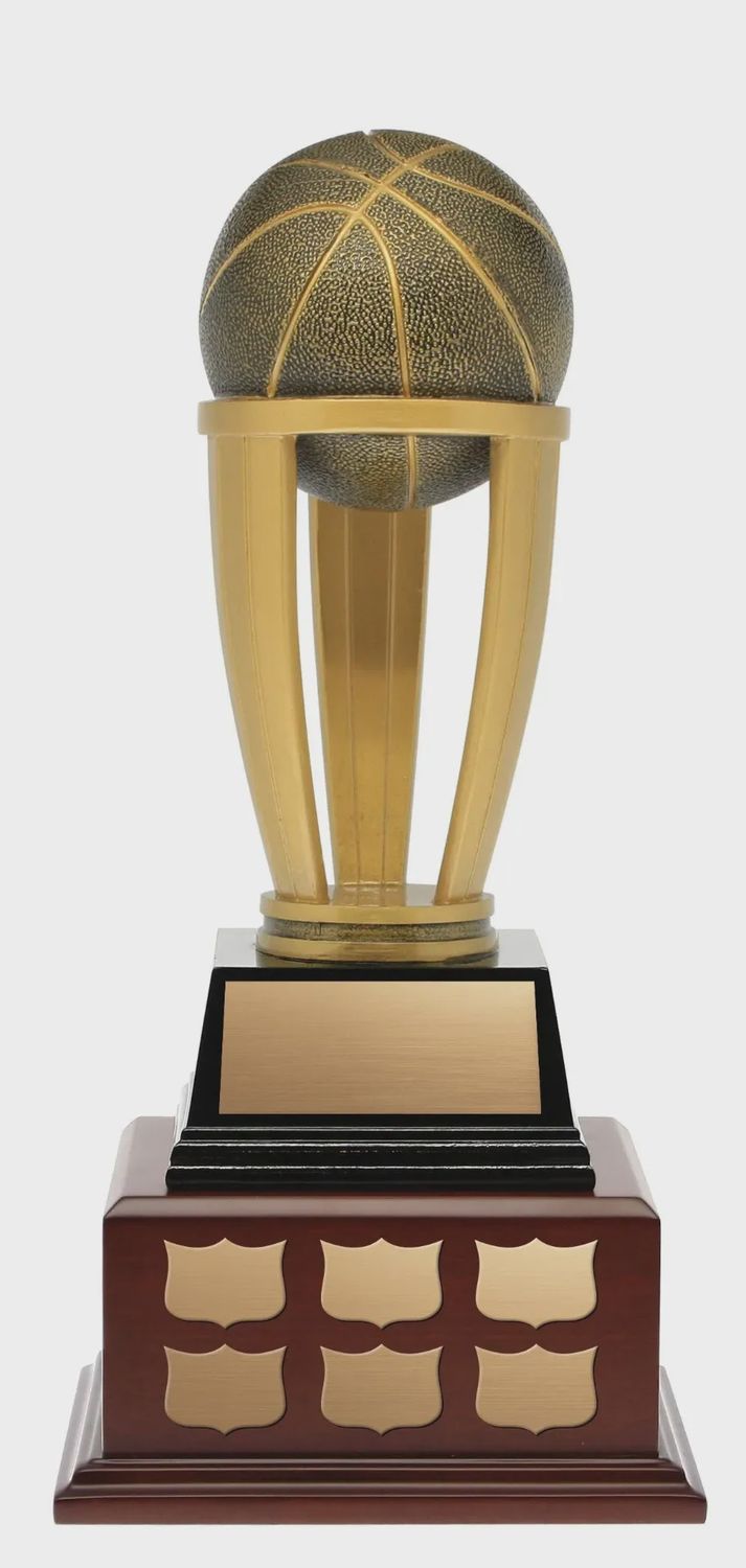 Titan Series Resin Basketball on Annual Mahogany Base-RBWD2003, Trophy size: 13 inches