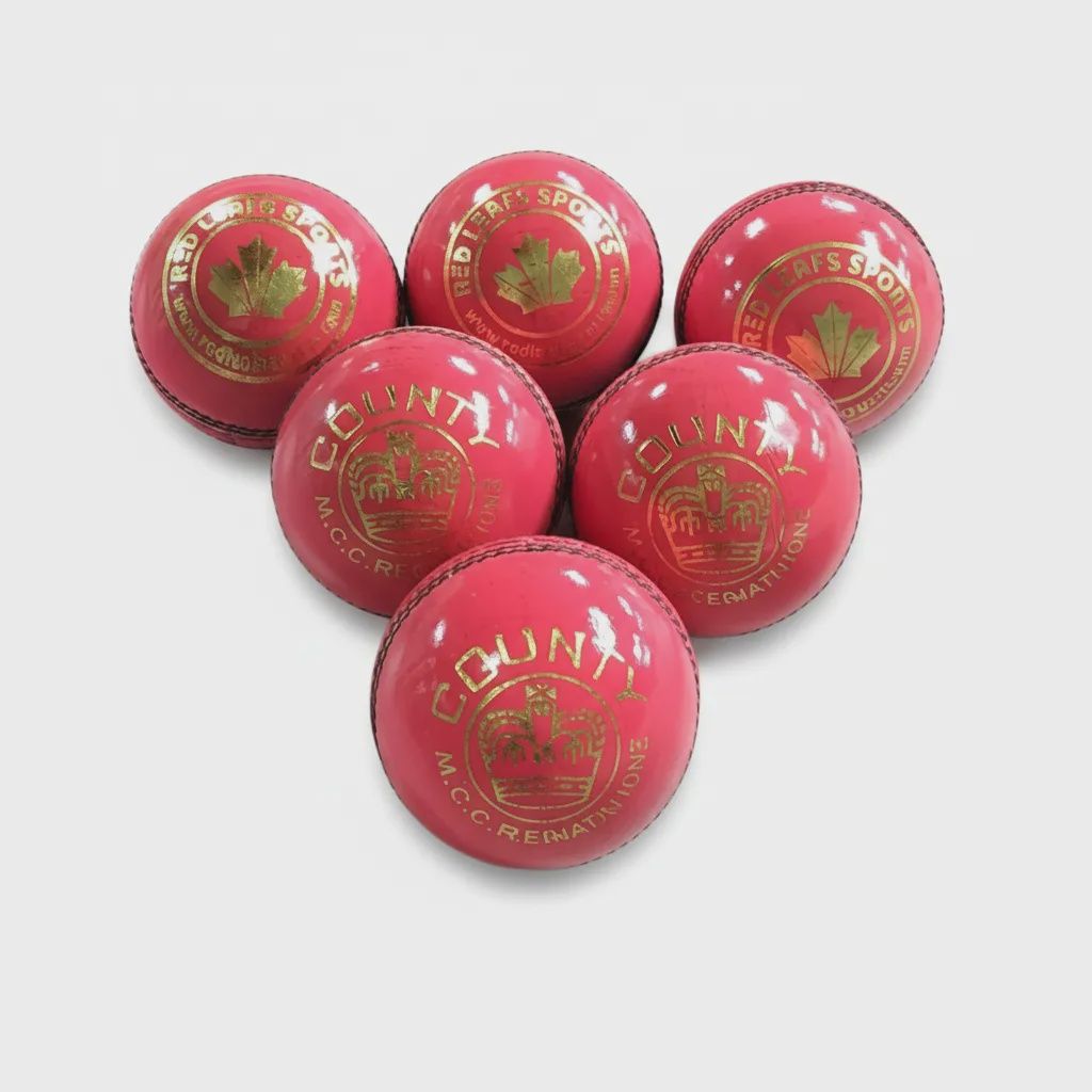 Red Leafs County Cricket Leather Ball, Color: Pink