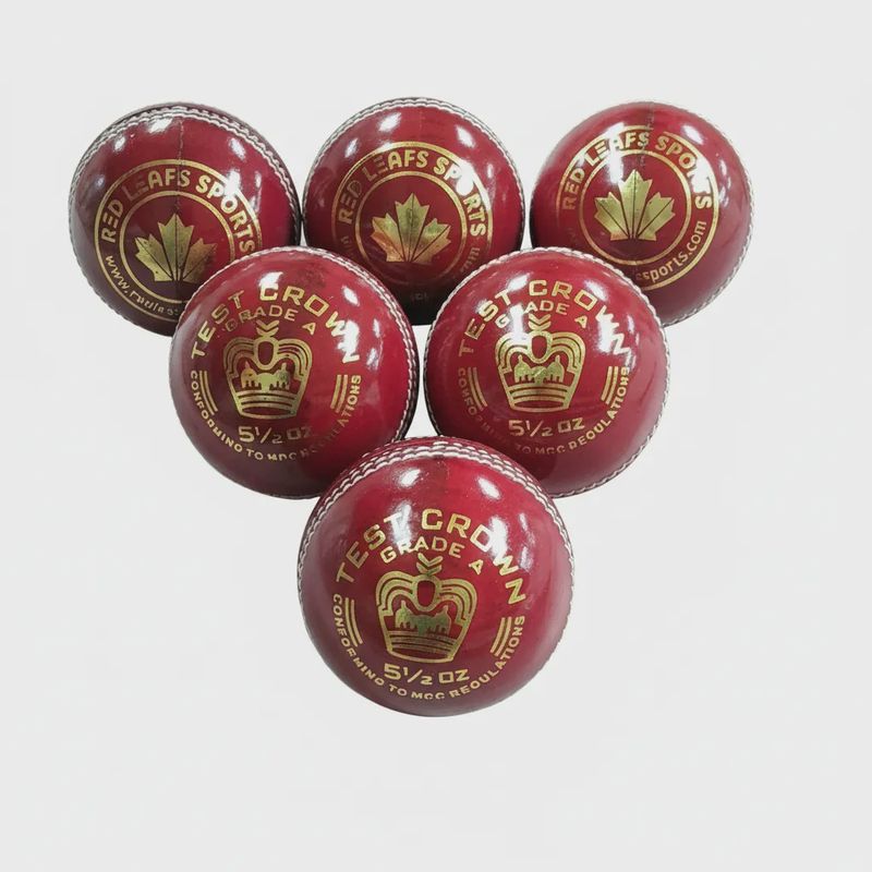 Red Leafs Test Crown Cricket Leather Ball