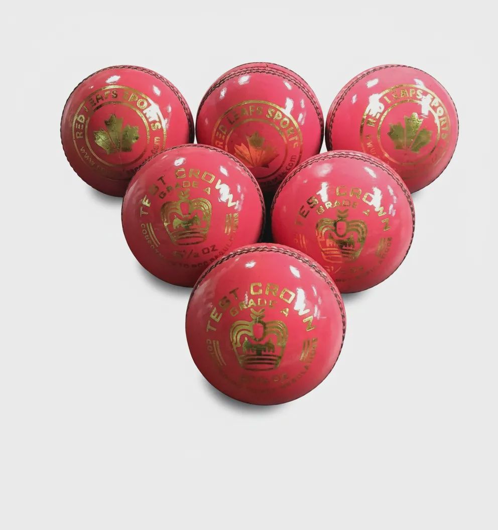 Red Leafs Test Crown Cricket Leather Ball, Color: Pink
