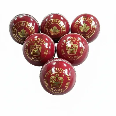 Red Leafs Test Crown Cricket Leather Ball