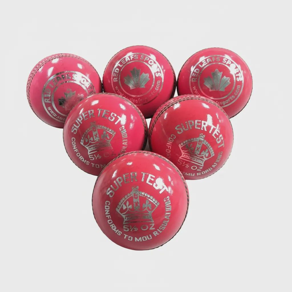Red Leafs Super Test Cricket Leather Ball, Color: Pink