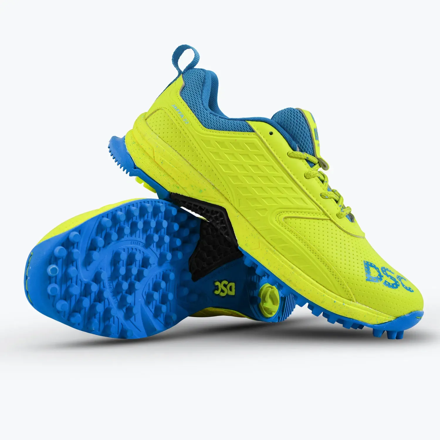 DSC Jaffa 22 Cricket Shoes Lemon Yellow | Rubber Spikes, Shoe Size: UK10/US11
