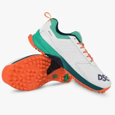 DSC Jaffa 22 Cricket Shoes White/Sea Green | Rubber Spikes