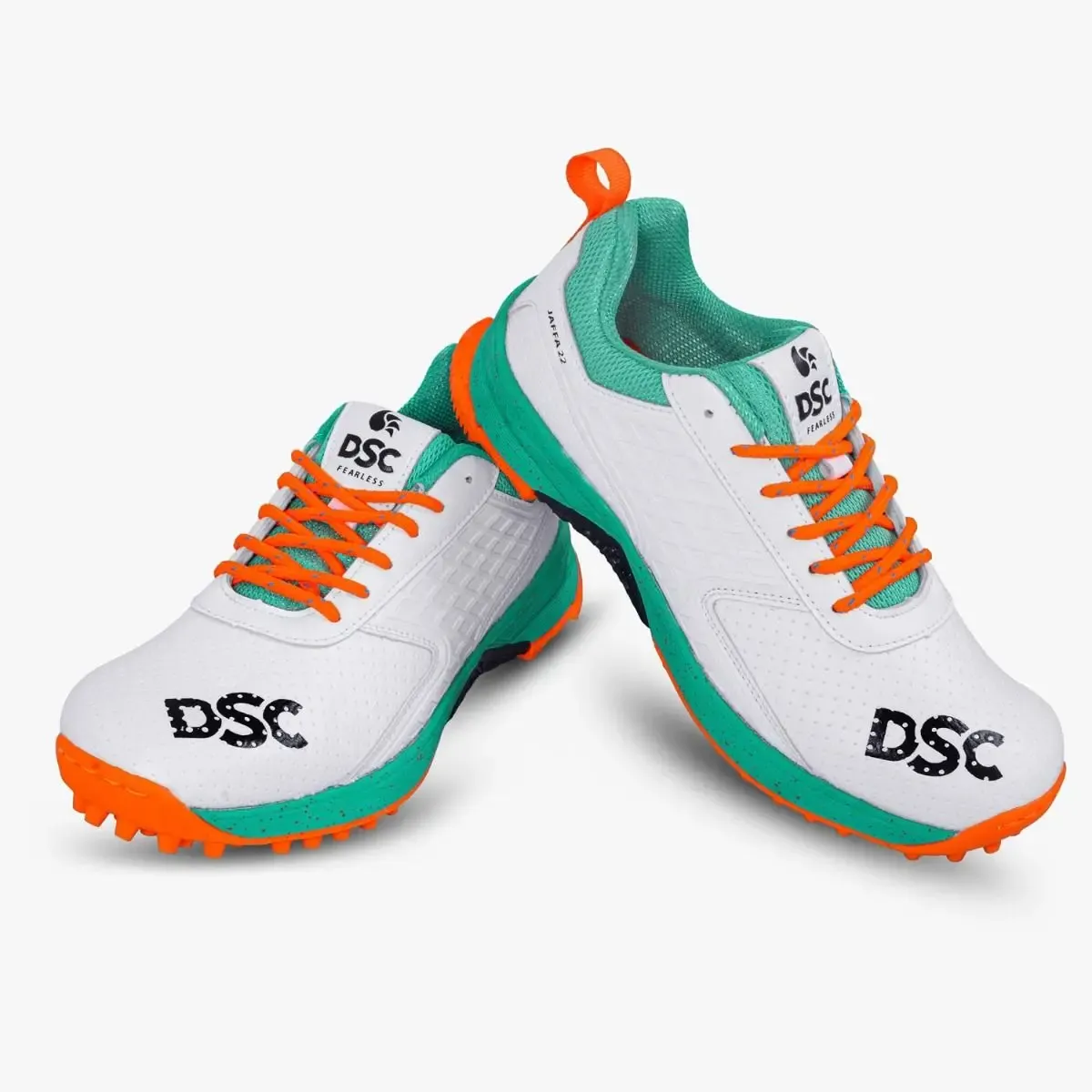 DSC Jaffa 22 Cricket Shoes White/Sea Green | Rubber Spikes, Shoe Size: UK6/US7