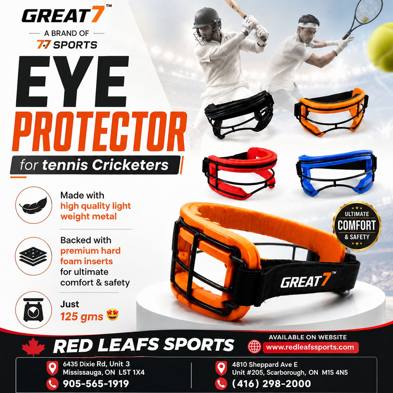 GREAT7 Eye Protector Helmet by 77 Sports – Tennis Ball Cricket Face Protection