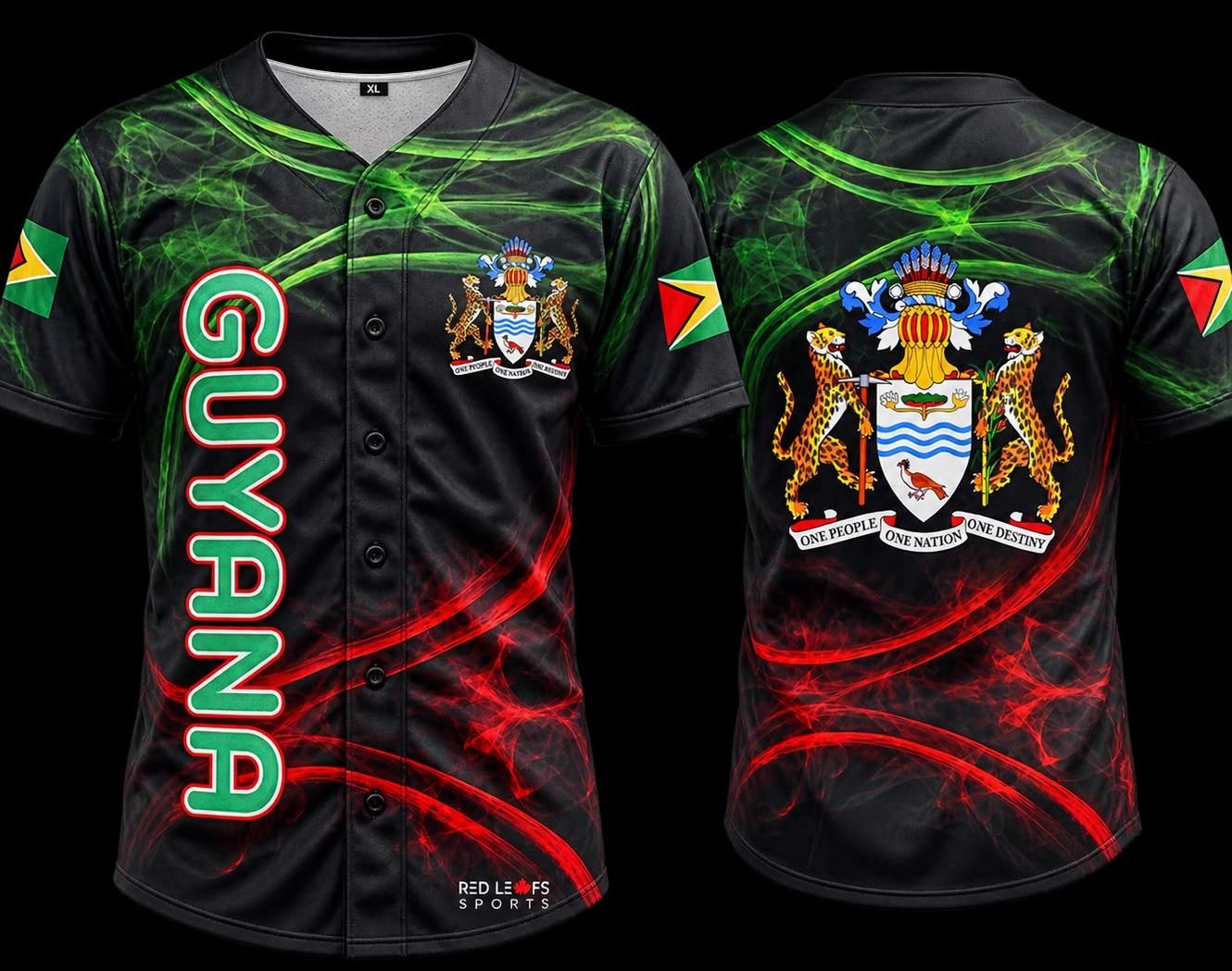 Guyana Baseball Jersey – Black &amp; Green Heritage Edition, Garment Size: XS