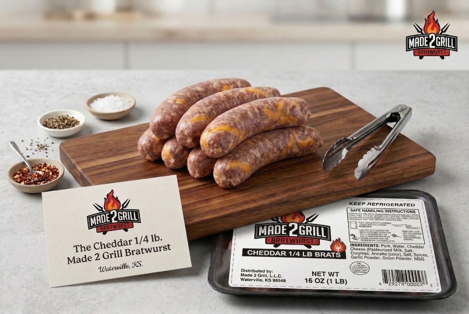 The Cheddar 1/4 lb. Made 2 Grill Bratwurst