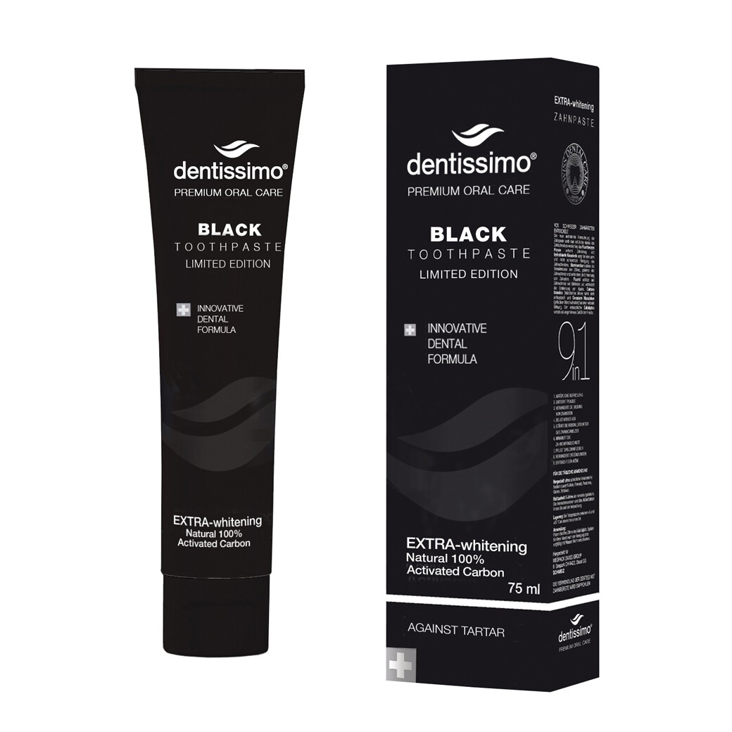 Dentissimo отбеливающая паста с углём Black 75мл Dentissimo отбеливающая паста с углём Black 75мл