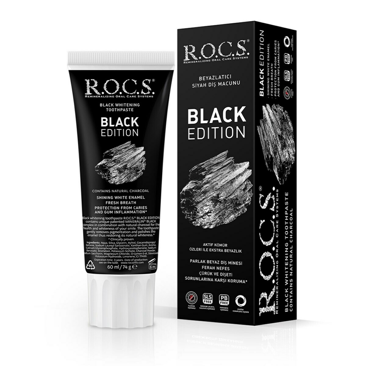 Зубная паста ROCS (РОКС) BLACK EDITION Черная отбеливающая, 74 гр. Зубная паста ROCS (РОКС) BLACK EDITION Черная отбеливающая, 74 гр.