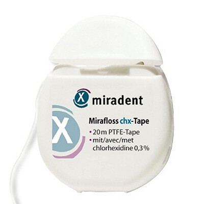 Нить Miradent вощеная с хлоргексидином Mirafloss Chx-Tape, 20 м