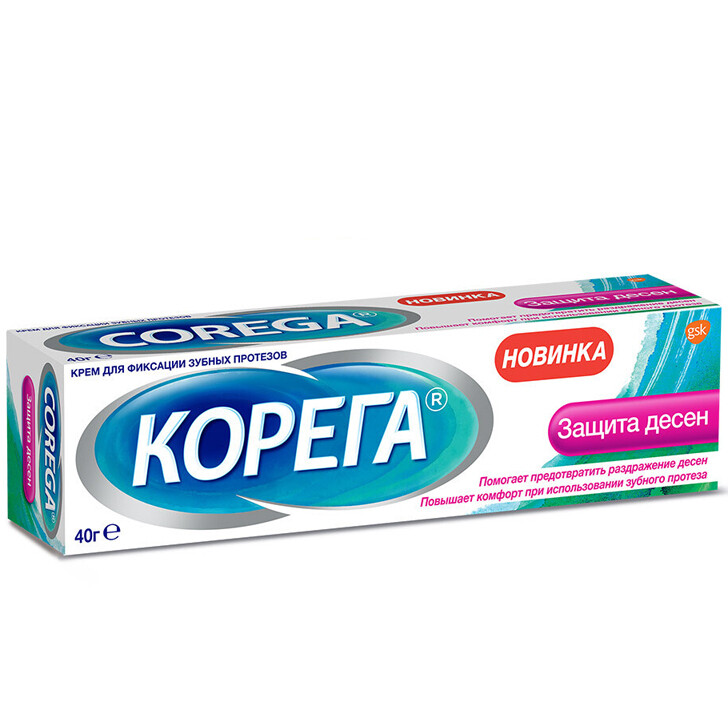 Корега крем для фиксации зубных протезов Защита десен, 40 г Корега крем для фиксации зубных протезов Защита десен, 40 г