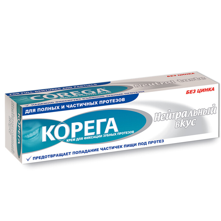 Корега крем для фиксации зубных протезов Нейтральный вкус, 40 г Корега крем для фиксации зубных протезов Нейтральный вкус, 40 г