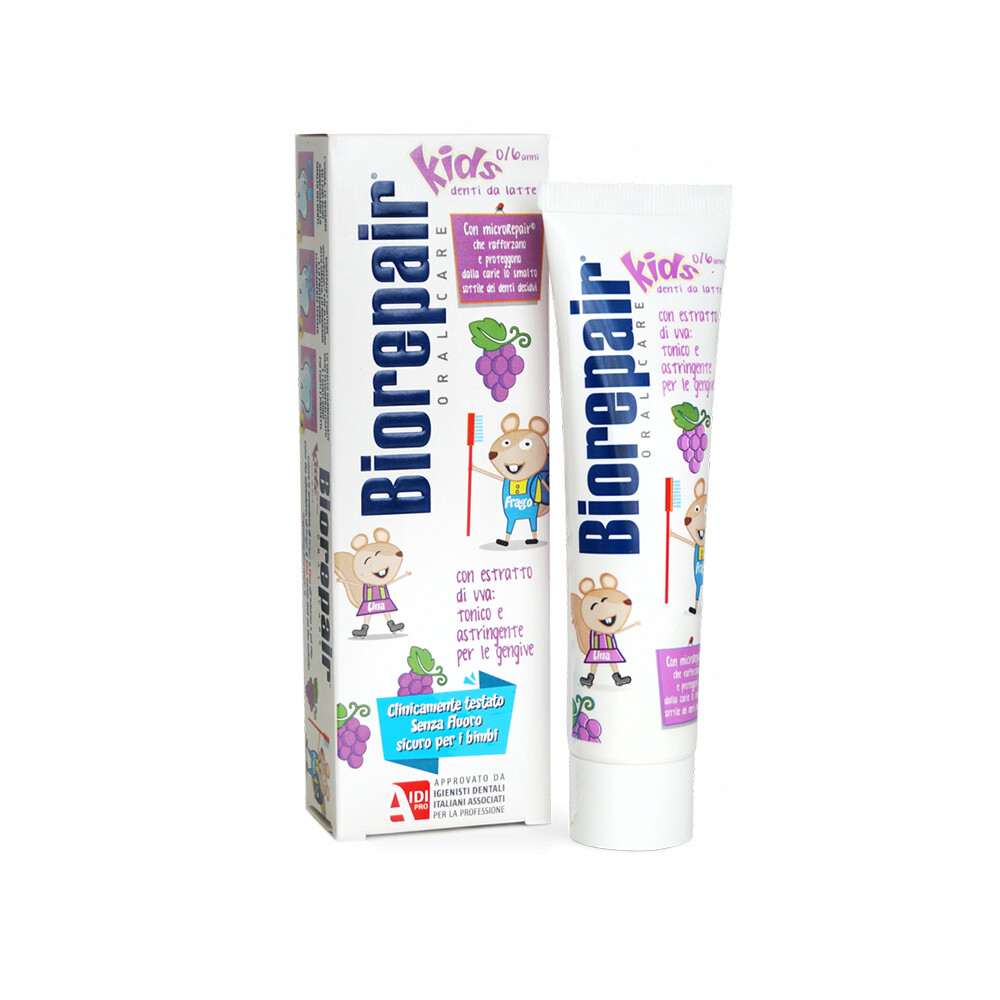 Детская зубная паста Biorepair Kids виноград, 50 мл (0-6 лет) Детская зубная паста Biorepair Kids виноград, 50 мл (0-6 лет)