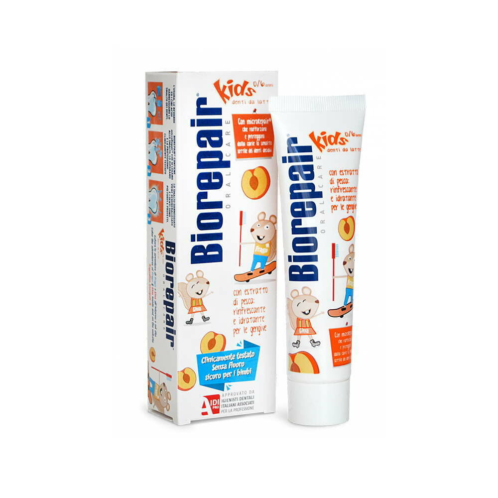 Детская зубная паста Biorepair Kids персик, 50 мл (0-6 лет) Детская зубная паста Biorepair Kids персик, 50 мл (0-6 лет)