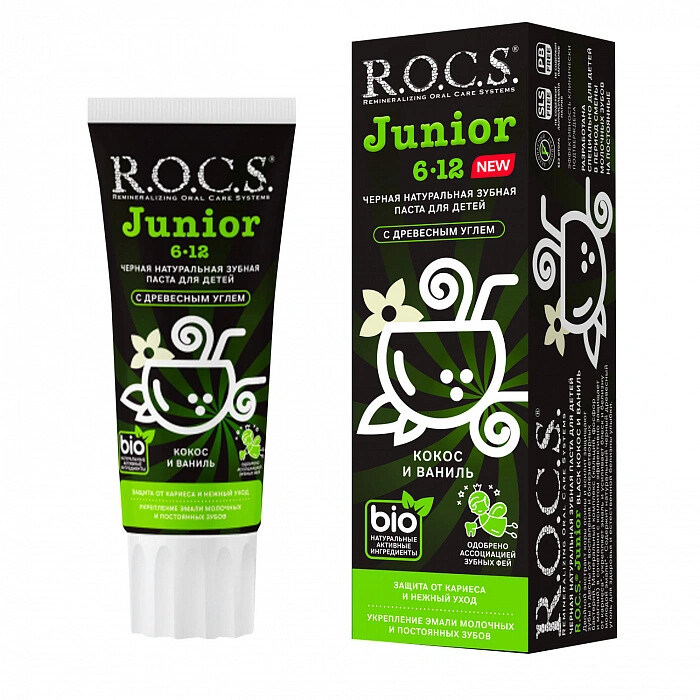 Зубная паста ROCS (РОКС) Junior BLACK Кокос и Ваниль (6-12 лет) Зубная паста ROCS (РОКС) Junior BLACK Кокос и Ваниль (6-12 лет)
