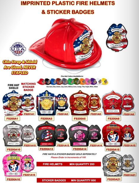 Plastic Fire Hats &amp; Sticker Badges