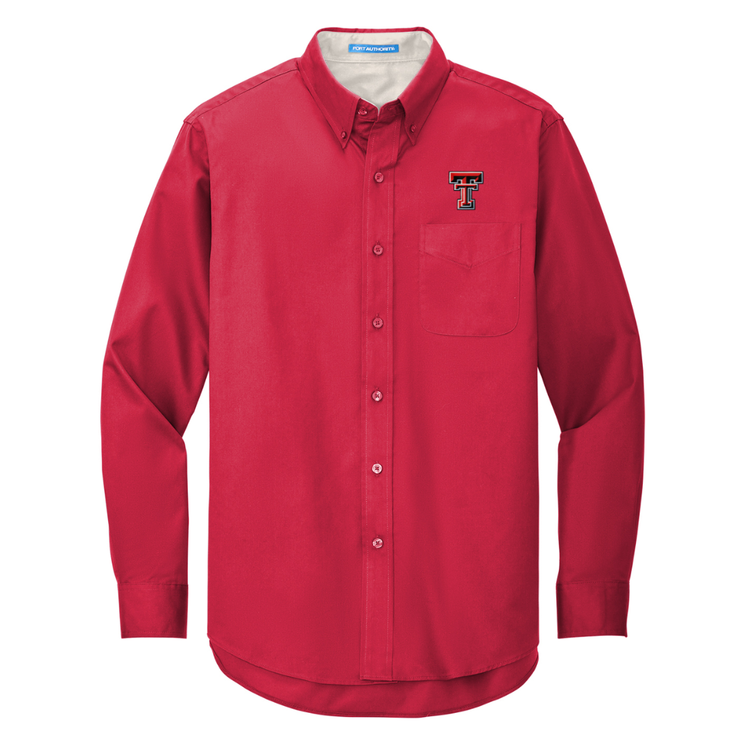 Easy Care Long Sleeve Button-Down, Color: Red, Size: S