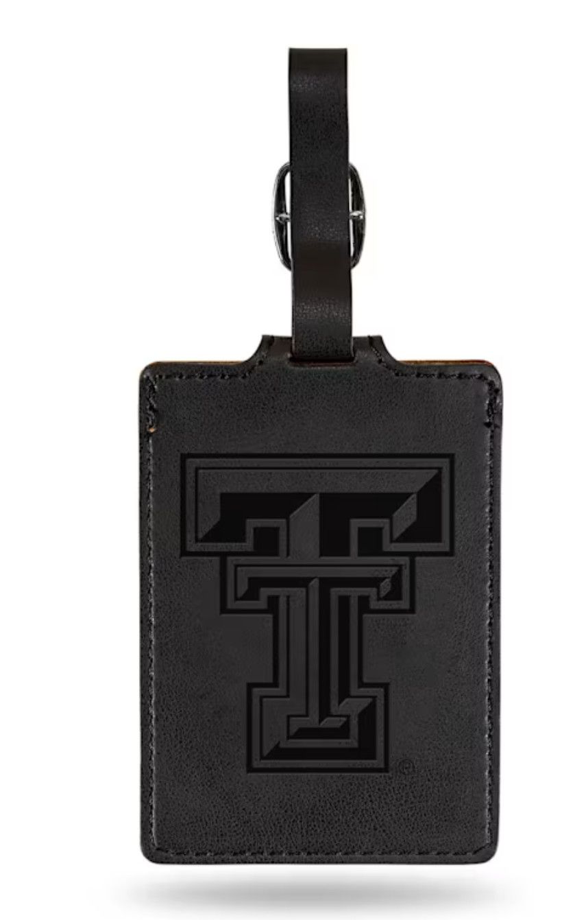 Leather Luggage Tag w/ Engraved Texas Tech, Color: Black