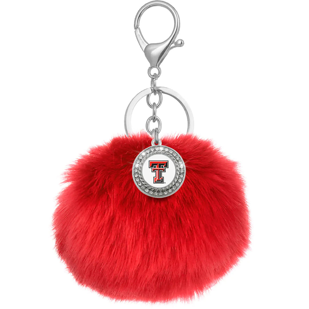 Pom Pom Keychain with Circle Rhinestone 