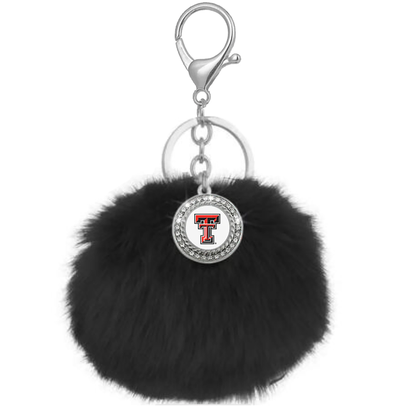 Pom Pom Keychain with Circle Rhinestone 