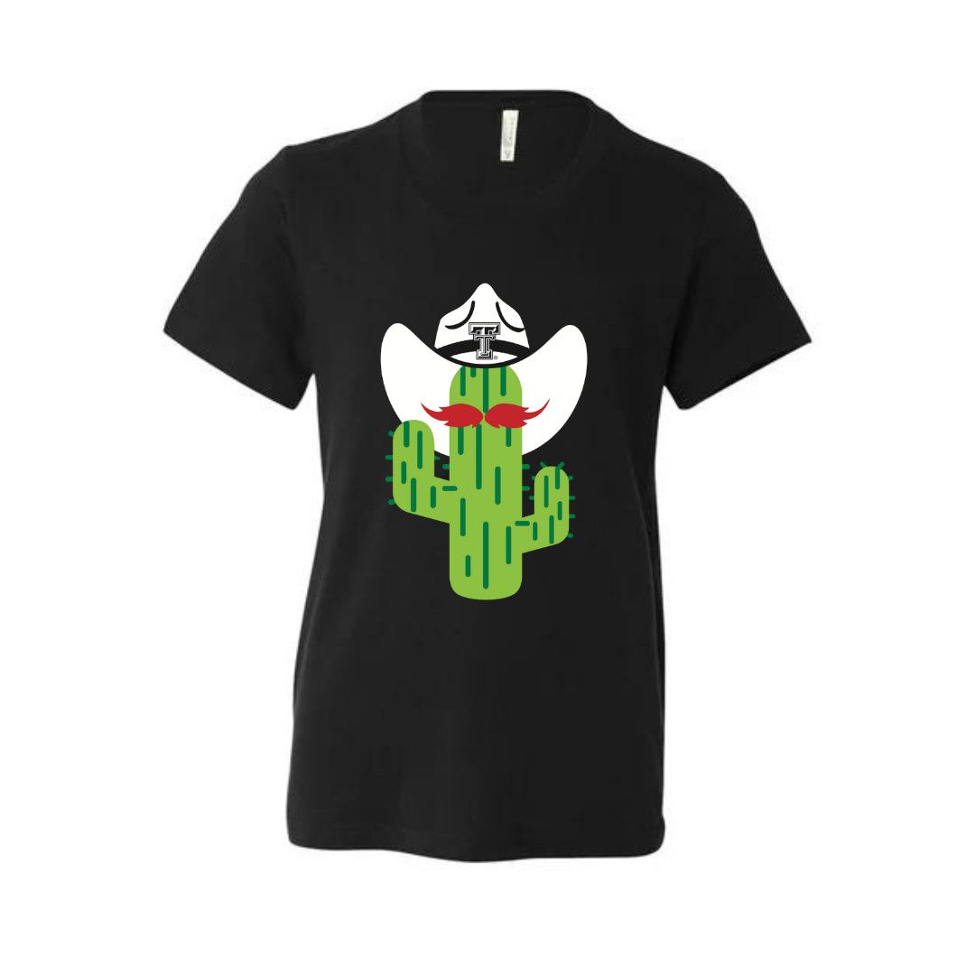 Raider Red Cactus Youth Short Sleeve T-shirt, Color: Black, Size: SM (6-8)